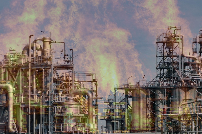 raffinerie en flamme
